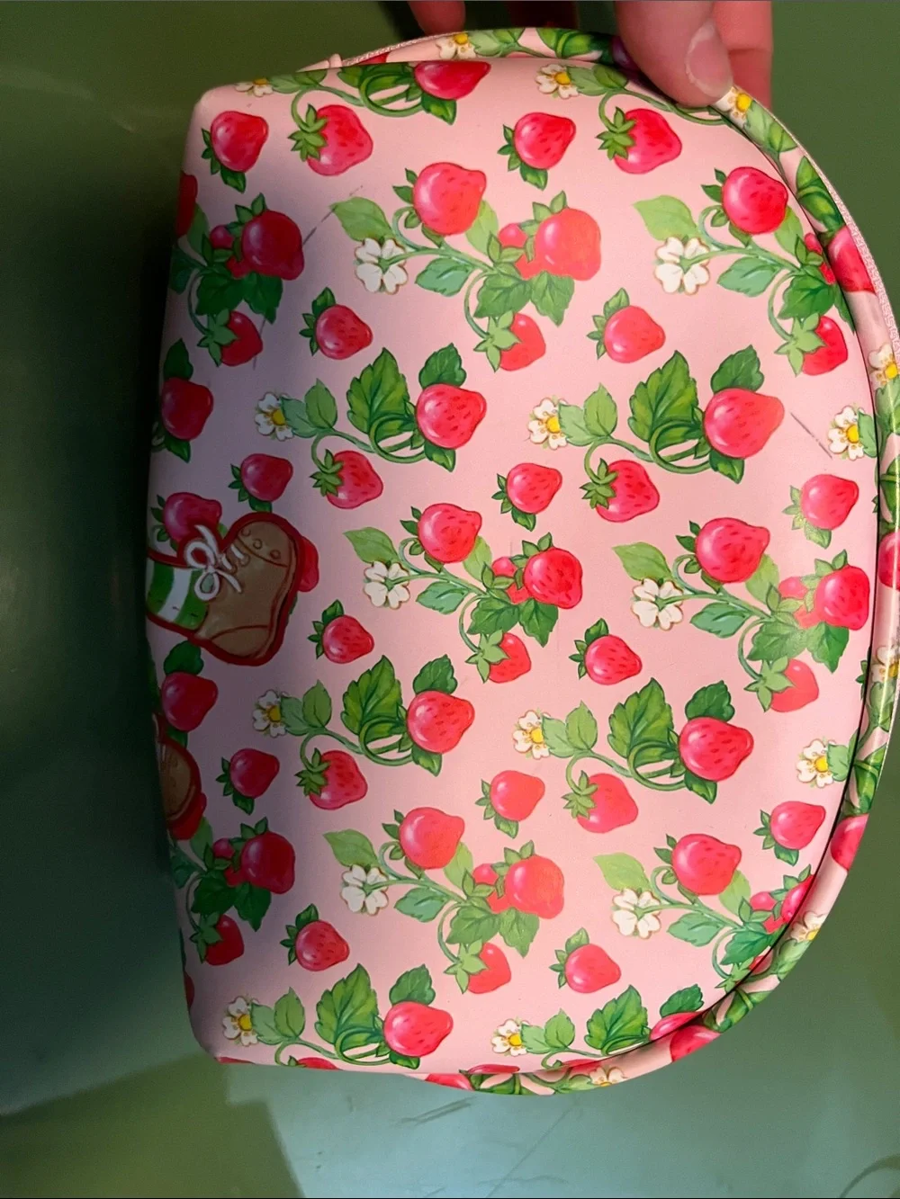 Strawberry-Themed Pink Cosmetic Pouch